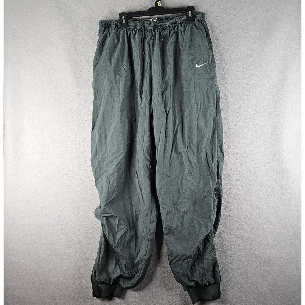 Vintage Nike Track Pants Mens 2XL Green Nylon Lined Elastic Waist Swoosh 90s